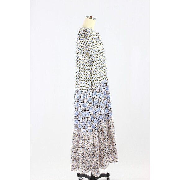 ZARA Blue Printed Cotton Voile Tiered A-Line Midi Dress, Size L - Picture 2 of 15